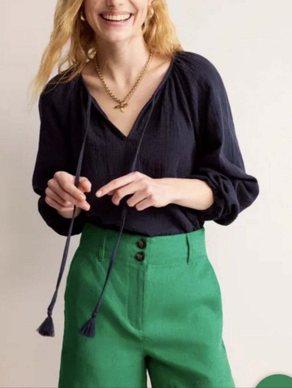 NWT Boden Womens Serena Double Cloth Blouse Top Tassel Ties Size 20-22 Navy Blue